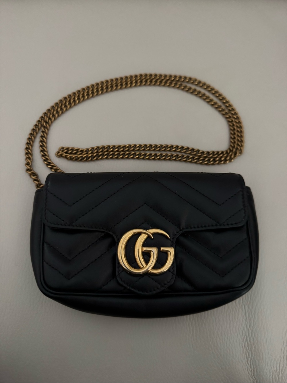 Gucci Black Chevron Quilted Mini Crossbody with Gold Hardware